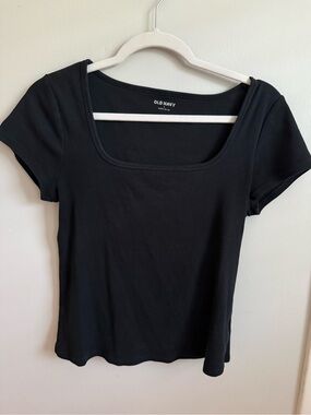 Old Navy Black Scoop Neck Ribbed Short Sleeve Tee